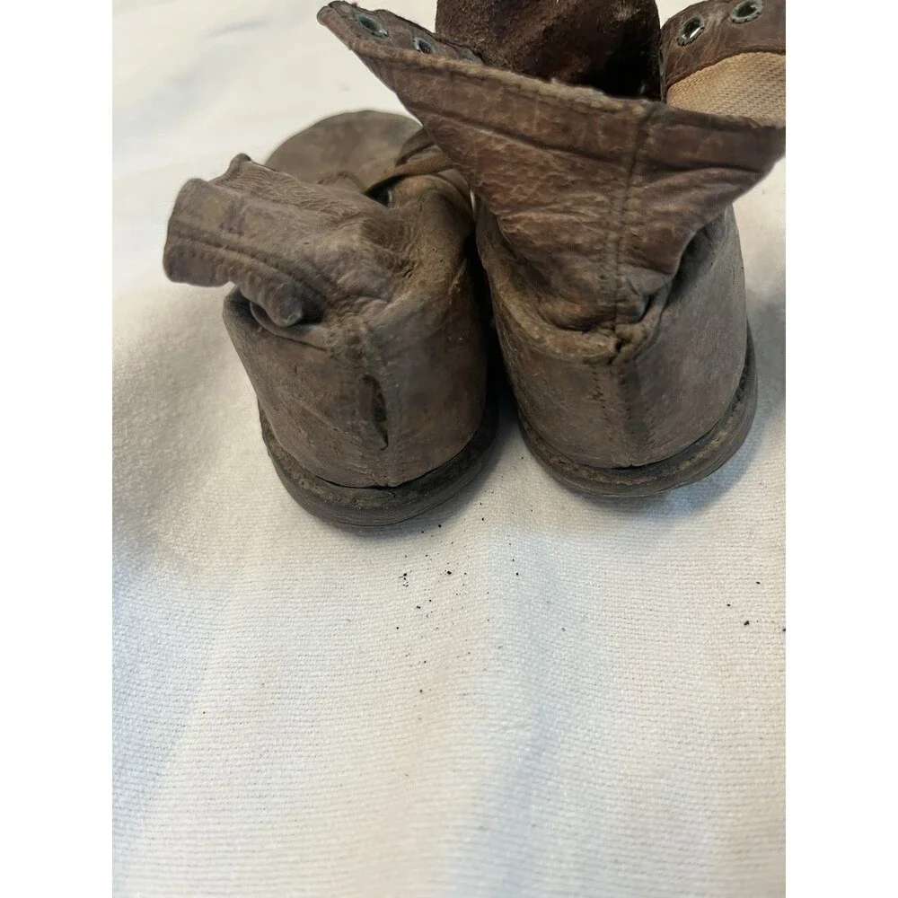 Antique Child Baby Leather Shoes High Top Lace Up Boots Primitive Farmhouse